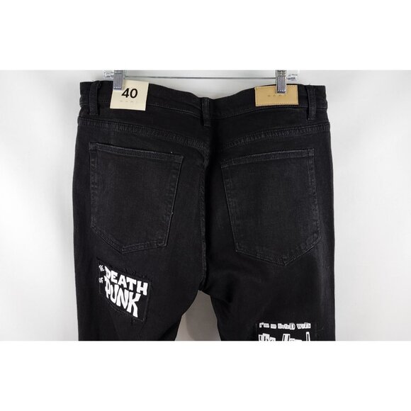 mnml Jeans Mens 40 Vintage Black New Order Corporate Rock Still Sucks Denim NWT - Picture 12 of 16